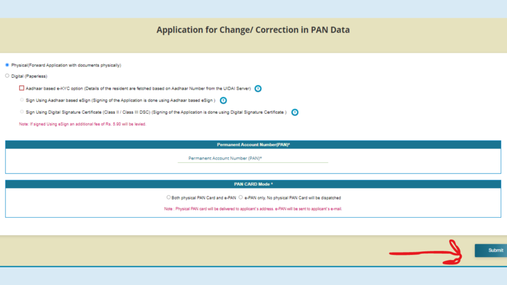change name in pan card online